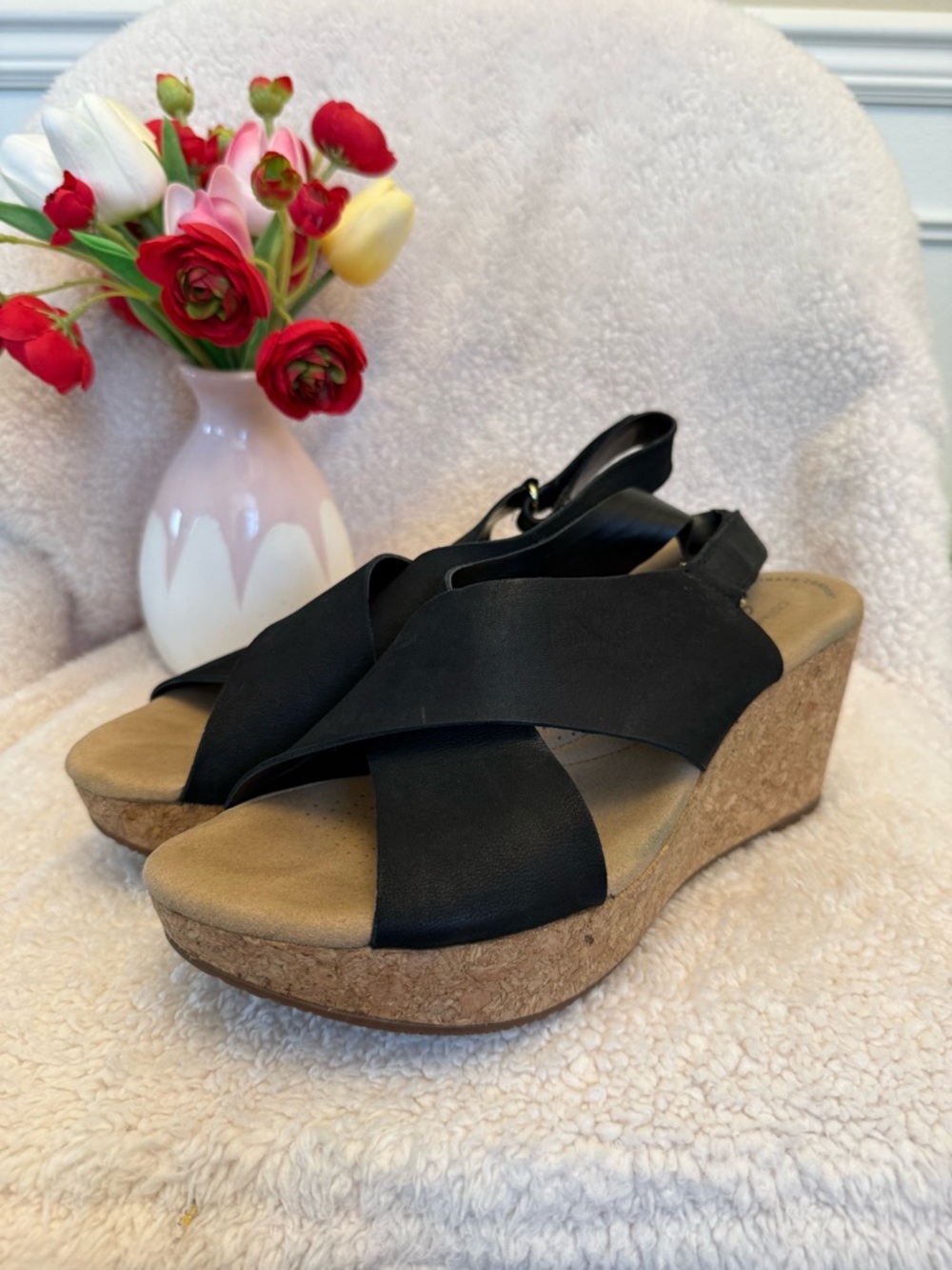 Clarks Cork Wedge Sandals - black